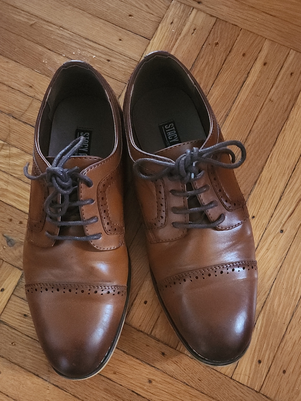 Stacy Adams Boys Brown Leather Cap-Toe Dress Shoes